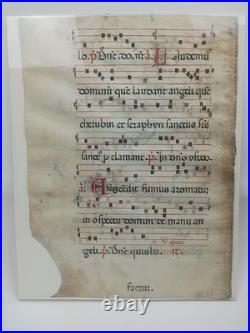 2 page Antique Manuscript Leaf Vellum Gregorian Chant Choir Book Music
