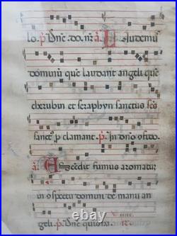 2 page Antique Manuscript Leaf Vellum Gregorian Chant Choir Book Music