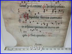 2 page Antique Manuscript Leaf Vellum Gregorian Chant Choir Book Music