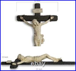 20.75 Cross Wall Art, Realistic Jesus Sculpture for Religious Prayer Corners