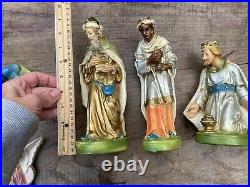 20 pc Rare Antique/Vintage Italian Chalkware Large Nativity Set Jesus Hay Manger