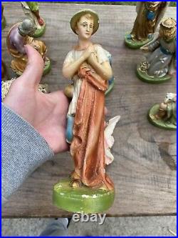 20 pc Rare Antique/Vintage Italian Chalkware Large Nativity Set Jesus Hay Manger