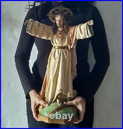 22 EXTRAORDINARY Antique Religious SACRED HEART JESUS Statue Glass Eyes