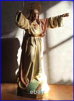 22 EXTRAORDINARY Antique Religious SACRED HEART JESUS Statue Glass Eyes