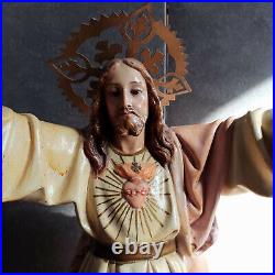 22 EXTRAORDINARY Antique Religious SACRED HEART JESUS Statue Glass Eyes