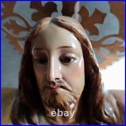 22 EXTRAORDINARY Antique Religious SACRED HEART JESUS Statue Glass Eyes