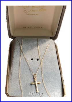 23 Antique Solid 14k Yellow Gold Budded Cross Pendant Necklace Signed W. E. H 14k