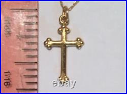 23 Antique Solid 14k Yellow Gold Budded Cross Pendant Necklace Signed W. E. H 14k