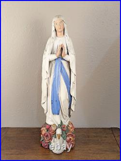 24 Antique Religious Painted Solid Wood Statue of the Lady of Lordes, Mary