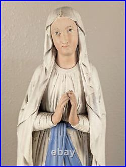 24 Antique Religious Painted Solid Wood Statue of the Lady of Lordes, Mary