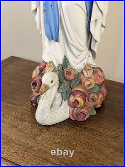 24 Antique Religious Painted Solid Wood Statue of the Lady of Lordes, Mary