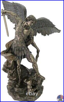 27''Rare Collection St Michael Statue Archangel Religious Antique bronze Outdoor
