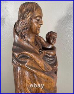29 Tall French Antique Hand Carved Religious Figure/Statue Mary/Madonna & Jesus