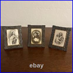 3 Antique Religious Miniature Picture Frame Traveling Altars Made In Germany