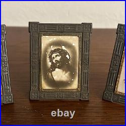 3 Antique Religious Miniature Picture Frame Traveling Altars Made In Germany