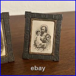 3 Antique Religious Miniature Picture Frame Traveling Altars Made In Germany