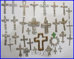 32 vintage crucifix cross pendant catholic Christian religious lot EL1148