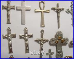 32 vintage crucifix cross pendant catholic Christian religious lot EL1148