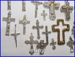 32 vintage crucifix cross pendant catholic Christian religious lot EL1148