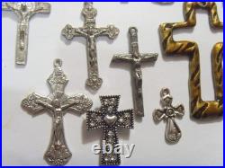 32 vintage crucifix cross pendant catholic Christian religious lot EL1148