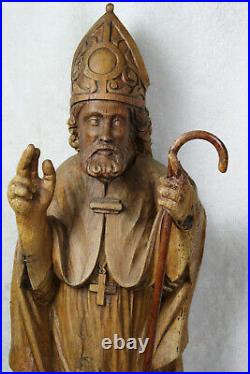 37.4 XL church antique wood carved religious statue bishop saint Nicholas