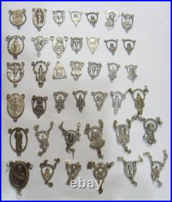 40 antique catholic Saints rosary center pendants religious lot EL1099