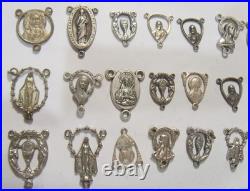 40 antique catholic Saints rosary center pendants religious lot EL1099