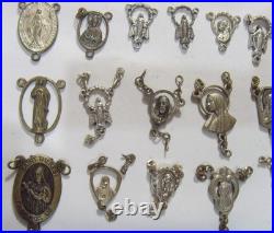 40 antique catholic Saints rosary center pendants religious lot EL1099