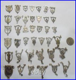 40 antique catholic Saints rosary center pendants religious lot EL1099