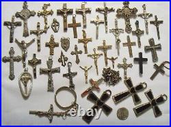 40 antique vintag religious catholic Christian items crosses crucifix lot fv1818