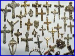 40 antique vintag religious catholic Christian items crosses crucifix lot fv1818