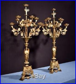43 Antique Gilt Bronze Church Candlesticks/Candelabra with Angels Religious