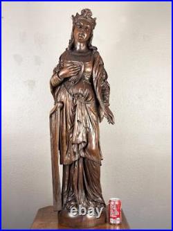 45 Tall Antique Religious Solid Oak Wood Statue/Sculpture of St Cecilia