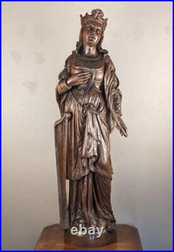 45 Tall Antique Religious Solid Oak Wood Statue/Sculpture of St Cecilia