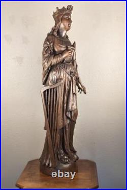 45 Tall Antique Religious Solid Oak Wood Statue/Sculpture of St Cecilia