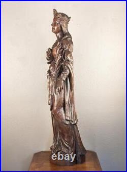 45 Tall Antique Religious Solid Oak Wood Statue/Sculpture of St Cecilia