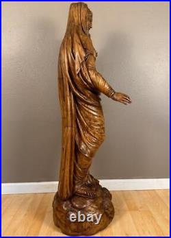 48 1700's Antique Religious Solid Wood Statue/Sculpture of Mother Mary & Jesus