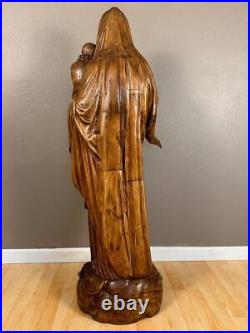 48 1700's Antique Religious Solid Wood Statue/Sculpture of Mother Mary & Jesus