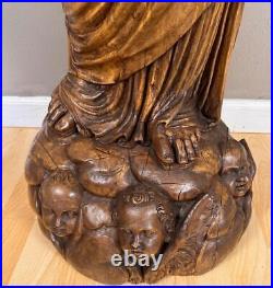 48 1700's Antique Religious Solid Wood Statue/Sculpture of Mother Mary & Jesus