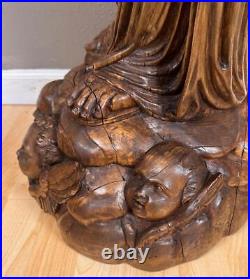 48 1700's Antique Religious Solid Wood Statue/Sculpture of Mother Mary & Jesus