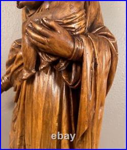 48 1700's Antique Religious Solid Wood Statue/Sculpture of Mother Mary & Jesus