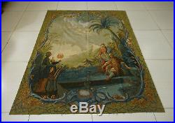5' X 6' Antique Religious Aubusson Tapestry New Zealand Wool Flat Weave Vintage