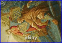 5' X 6' Antique Religious Aubusson Tapestry New Zealand Wool Flat Weave Vintage