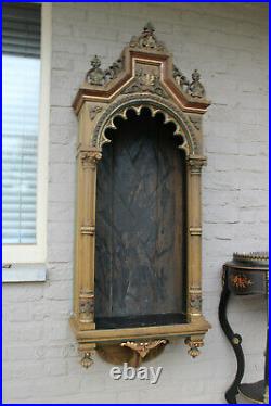 55 Antique neo gothic church wood carved polychrome wall chapel saint religious
