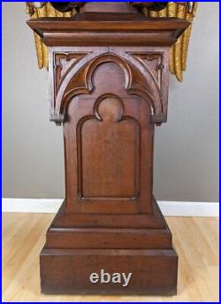 57 Tall Antique Gothic Religious Angel Pulpit/Lectern/Statue in Gilded Oak Wood