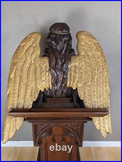 57 Tall Antique Gothic Religious Angel Pulpit/Lectern/Statue in Gilded Oak Wood