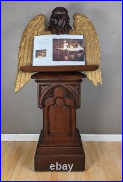 57 Tall Antique Gothic Religious Angel Pulpit/Lectern/Statue in Gilded Oak Wood