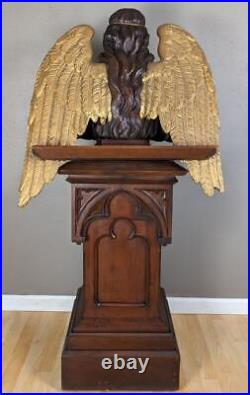 57 Tall Antique Gothic Religious Angel Pulpit/Lectern/Statue in Gilded Oak Wood