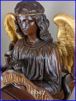 57 Tall Antique Gothic Religious Angel Pulpit/Lectern/Statue in Gilded Oak Wood