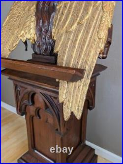 57 Tall Antique Gothic Religious Angel Pulpit/Lectern/Statue in Gilded Oak Wood